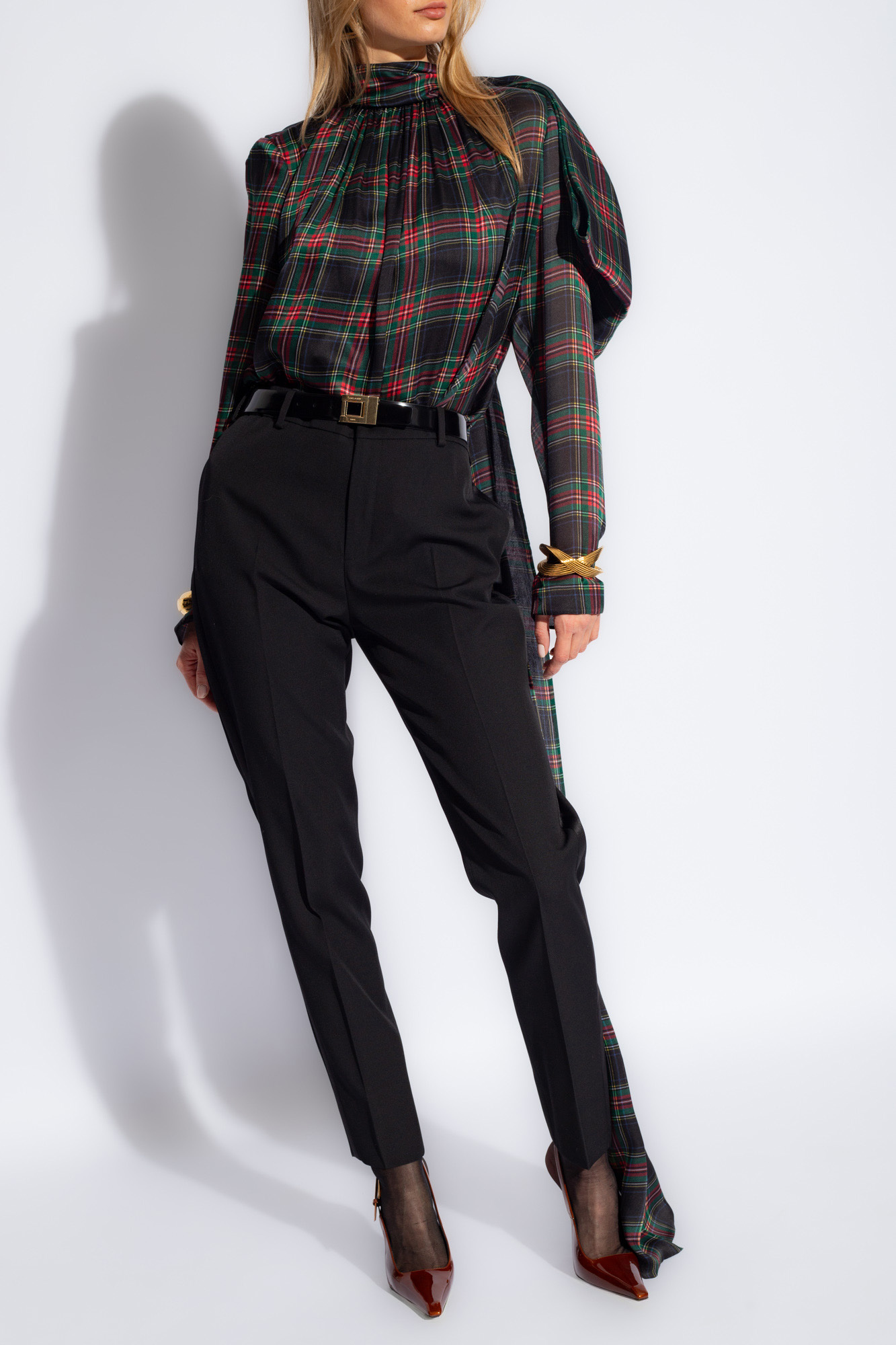 YVES SAINTLAURENT 花柄トップス　バックボタン　赤　黒　M 2025年最新】Yves Saint Laurent レディース 長袖 シャツ